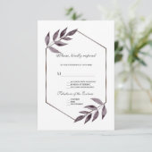 Minimale Waterverf Ink Foliage Diamond Weddenschap RSVP Kaartje (Staand voorkant)