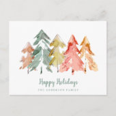 Minimale Waterverf kerstbomen Feestdagenkaart (Voorkant)