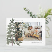 Minimale Waterverf Kerstboom Familiefoto Feestdagenkaart (Staand voorkant)