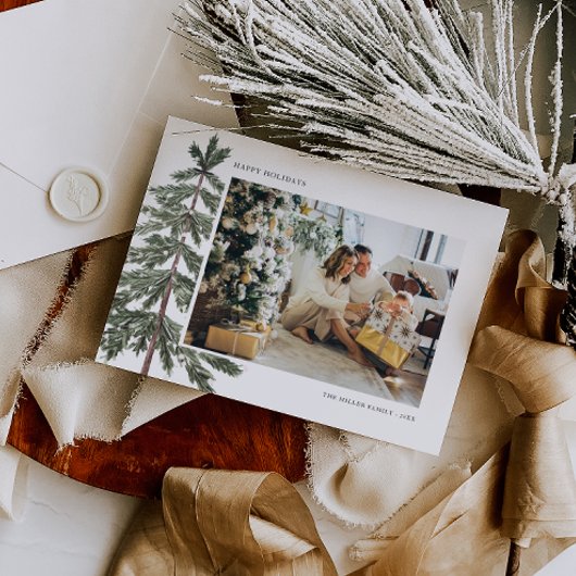 Minimale Waterverf Kerstboom Familiefoto Feestdagenkaart