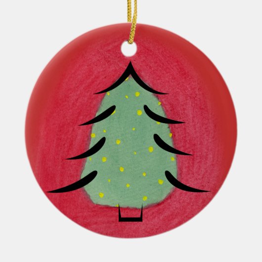 Minimale Waterverf kerstboom met zwarte lijnen Keramisch Ornament (Voorkant)