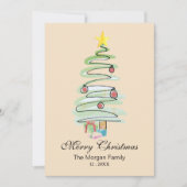 Minimale waterverf kerstboom Niet-foto Feestdagenkaart (Voorkant)