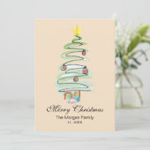 Minimale waterverf kerstboom Niet-foto Feestdagenkaart (Staand voorkant)