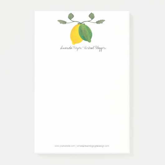 Minimale Waterverf Limoen en Lemon Limoncillo Post-it® Notes (Voorkant)
