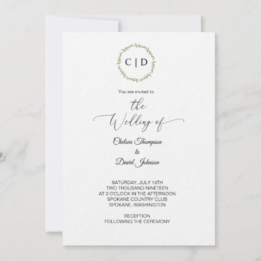 Minimale Waterverf Monogram Initiaal Uitnodiging (Voorkant)