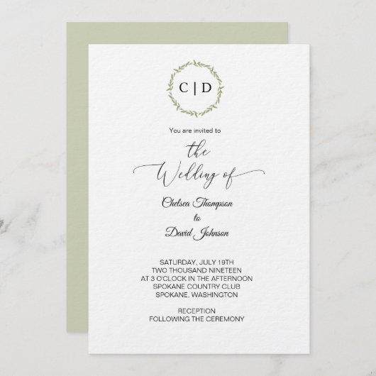 Minimale Waterverf Monogram Initiaal Uitnodiging (Voorkant / Achterkant)