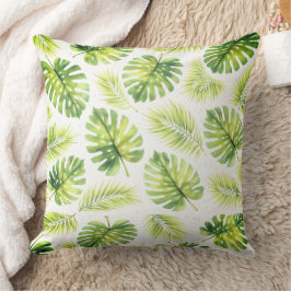 Minimale Waterverf Monstera en Palmbladeren Kussen