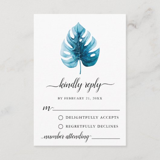 Minimale Waterverf Monstera Leaf RSVP-kaart Advieskaart (Voorkant)