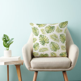 Minimale Waterverf Monstera Palmenbladeren Kussen