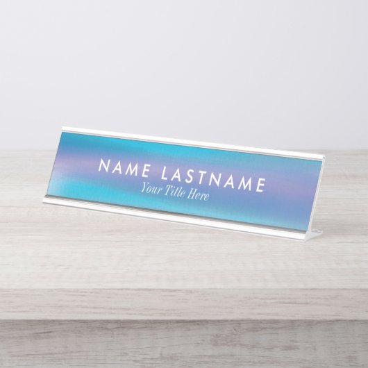 Minimale Waterverf Ombre Turquoise Paars Bureau Naambordje (Voorkant)