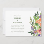 Minimale Waterverf Oranje Paarse Floral Wedding Kaart (Voorkant)