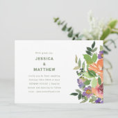 Minimale Waterverf Oranje Paarse Floral Wedding Kaart (Staand voorkant)