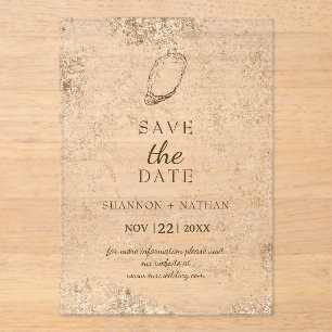 Minimale Waterverf Oyster Beach Bewaar de datum Acryl Uitnodigingen