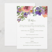 Minimale Waterverf Paars Oranje Floral Wedding Menu (Voorkant / Achterkant)