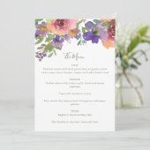 Minimale Waterverf Paars Oranje Floral Wedding Menu (Staand voorkant)