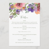 Minimale Waterverf Paars Oranje Floral Wedding Menu (Voorkant)