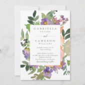 Minimale Waterverf Paarse Chic Floral Wedding Kaart (Voorkant)