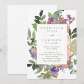 Minimale Waterverf Paarse Chic Floral Wedding Kaart (Voorkant / Achterkant)