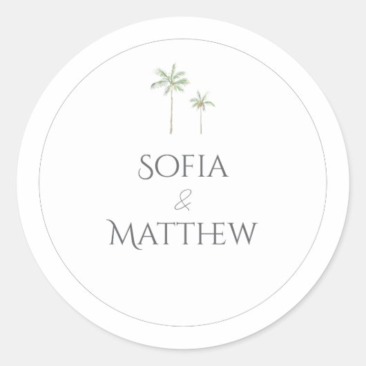 Minimale Waterverf Palmboom Ronde Sticker (Voorkant)