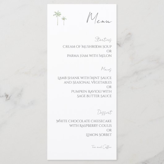 Minimale Waterverf Palmboom Trouwmenu Menu (Voorkant)