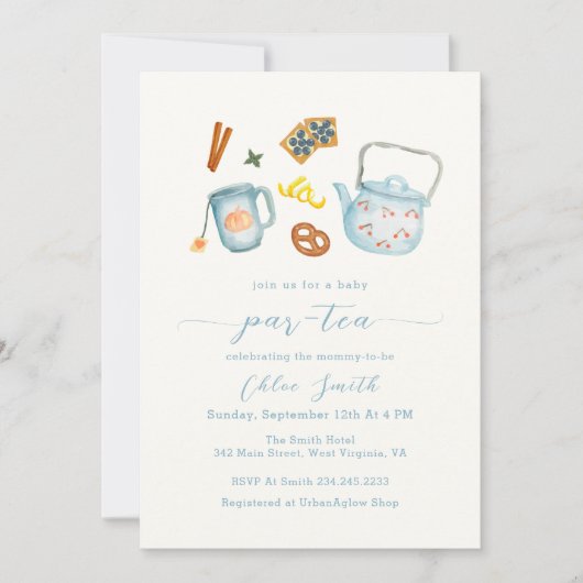 Minimale Waterverf Par-Tea Baby shower Kaart (Voorkant)