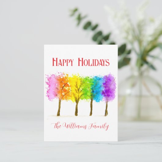 Minimale Waterverf Pine Trees Feestdagenkaart (Staand voorkant)