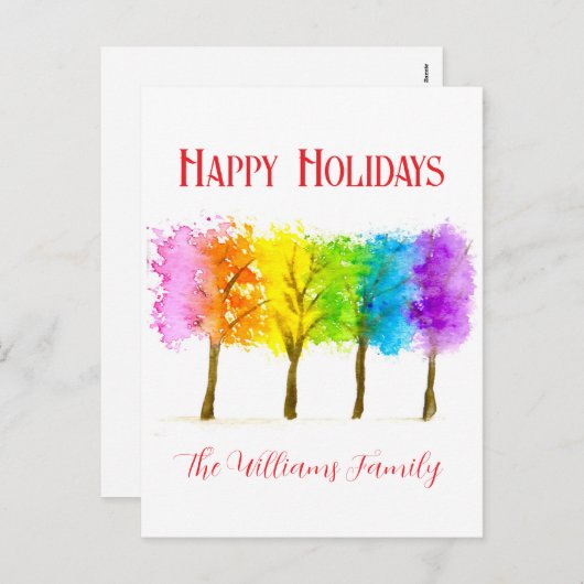 Minimale Waterverf Pine Trees Feestdagenkaart (Voorkant / Achterkant)