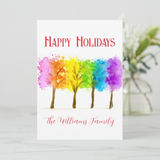 Minimale Waterverf Pine Trees Feestdagenkaart (Staand voorkant)