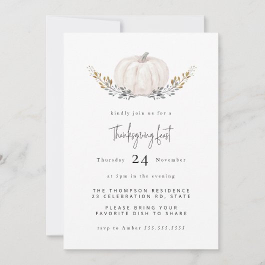 Minimale Waterverf pompoenbladeren Thanksgiving Kaart (Voorkant)