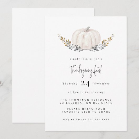 Minimale Waterverf pompoenbladeren Thanksgiving Kaart (Voorkant / Achterkant)