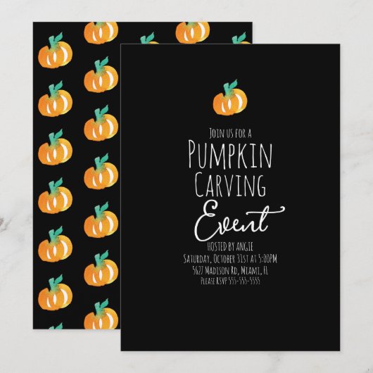 Minimale Waterverf Pumpkin Carving Party Event Kaart (Voorkant / Achterkant)