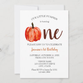 Minimale Waterverf Pumpkin First Birthday Herfst Kaart