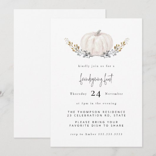 Minimale Waterverf Pumpkin Gold Leaf Friendsgiving Kaart (Voorkant / Achterkant)