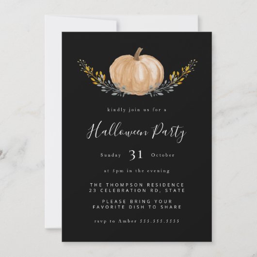 Minimale Waterverf Pumpkin Halloween Black Party Kaart (Voorkant)