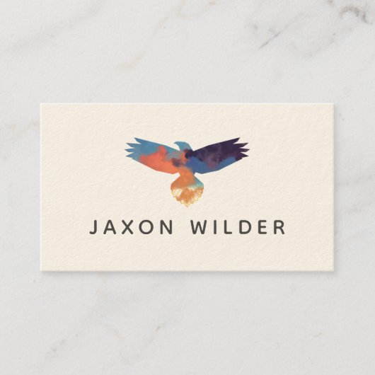 Minimale Waterverf Raven Bird Silhouette Cloud Visitekaartje (Voorkant)