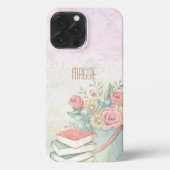 Minimale  waterverf roze bloemen monogram iPhone hoesje (Achterkant)