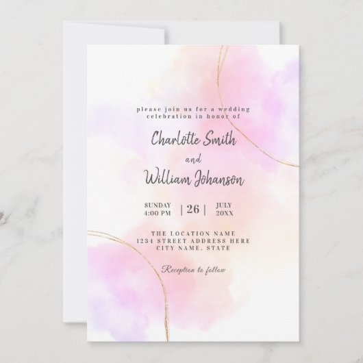 Minimale waterverf roze en goudwitte elegant kaart (Voorkant)