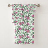 Minimale waterverf roze, groen bloempatroon bad handdoek (Insitu)