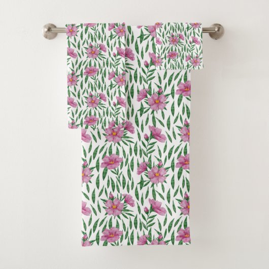Minimale waterverf roze, groen bloempatroon bad handdoek (Insitu)
