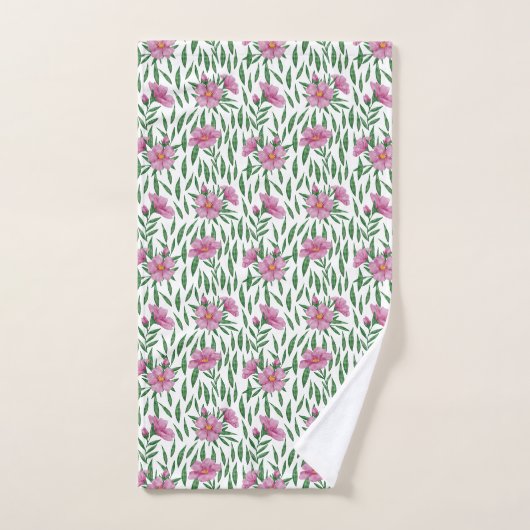 Minimale waterverf roze, groen bloempatroon bad handdoek (Handdoek)