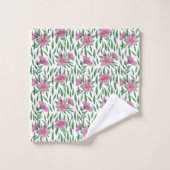 Minimale waterverf roze, groen bloempatroon bad handdoek (Wasdoekje)