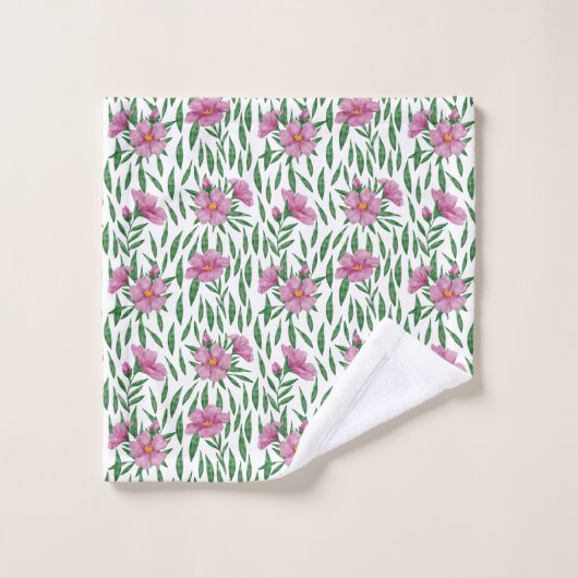 Minimale waterverf roze, groen bloempatroon bad handdoek (Wasdoekje)