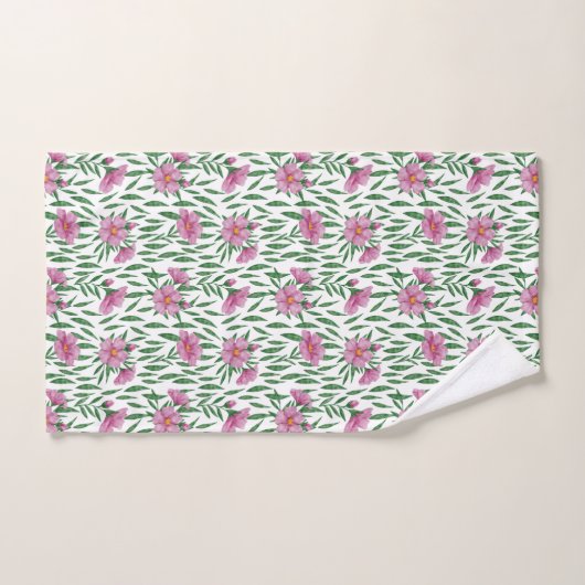 Minimale waterverf roze, groen bloempatroon bad handdoek (Handdoek)