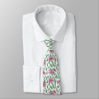 Minimale waterverf roze, groen bloempatroon stropdas