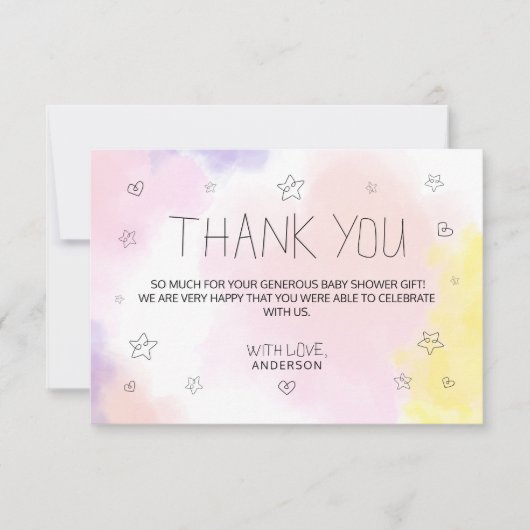 Minimale Waterverf Roze Hartelijk dank Baby shower Bedankkaart (Voorkant)