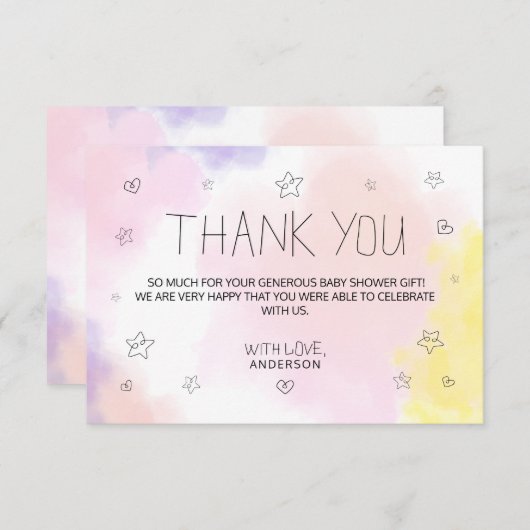 Minimale Waterverf Roze Hartelijk dank Baby shower Bedankkaart (Voorkant / Achterkant)