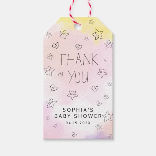 Minimale Waterverf Roze Hartelijk dank Baby shower Cadeaulabel (Voorkant)
