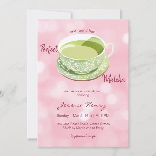 Minimale Waterverf Roze Matcha Vrijgezellenfeest Kaart (Voorkant)