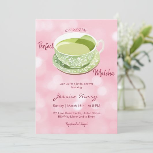 Minimale Waterverf Roze Matcha Vrijgezellenfeest Kaart (Staand voorkant)