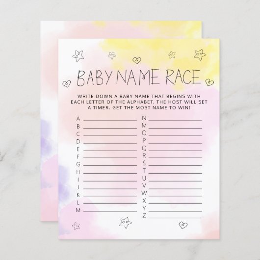 Minimale Waterverf Roze naam Baby shower Game (Voorkant / Achterkant)